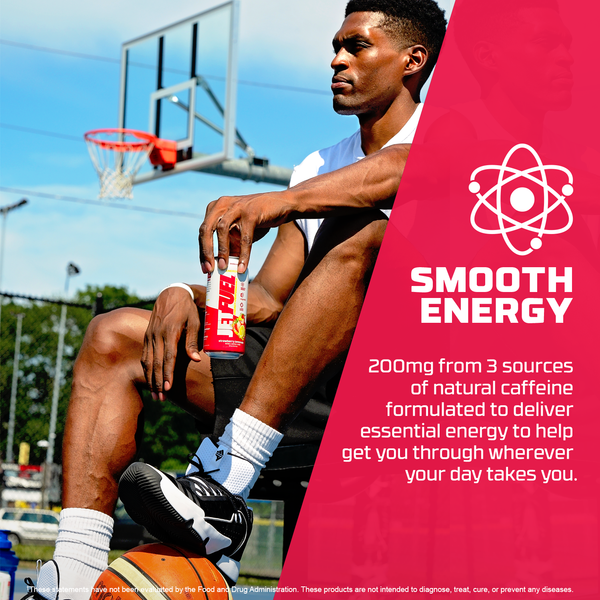 a basketball player holding a jetfuel energy can